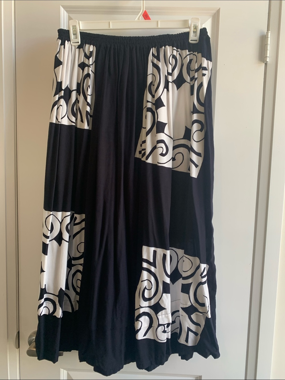 Kaliyana Black & White Swirl Block Maxi Skirt with Pockets